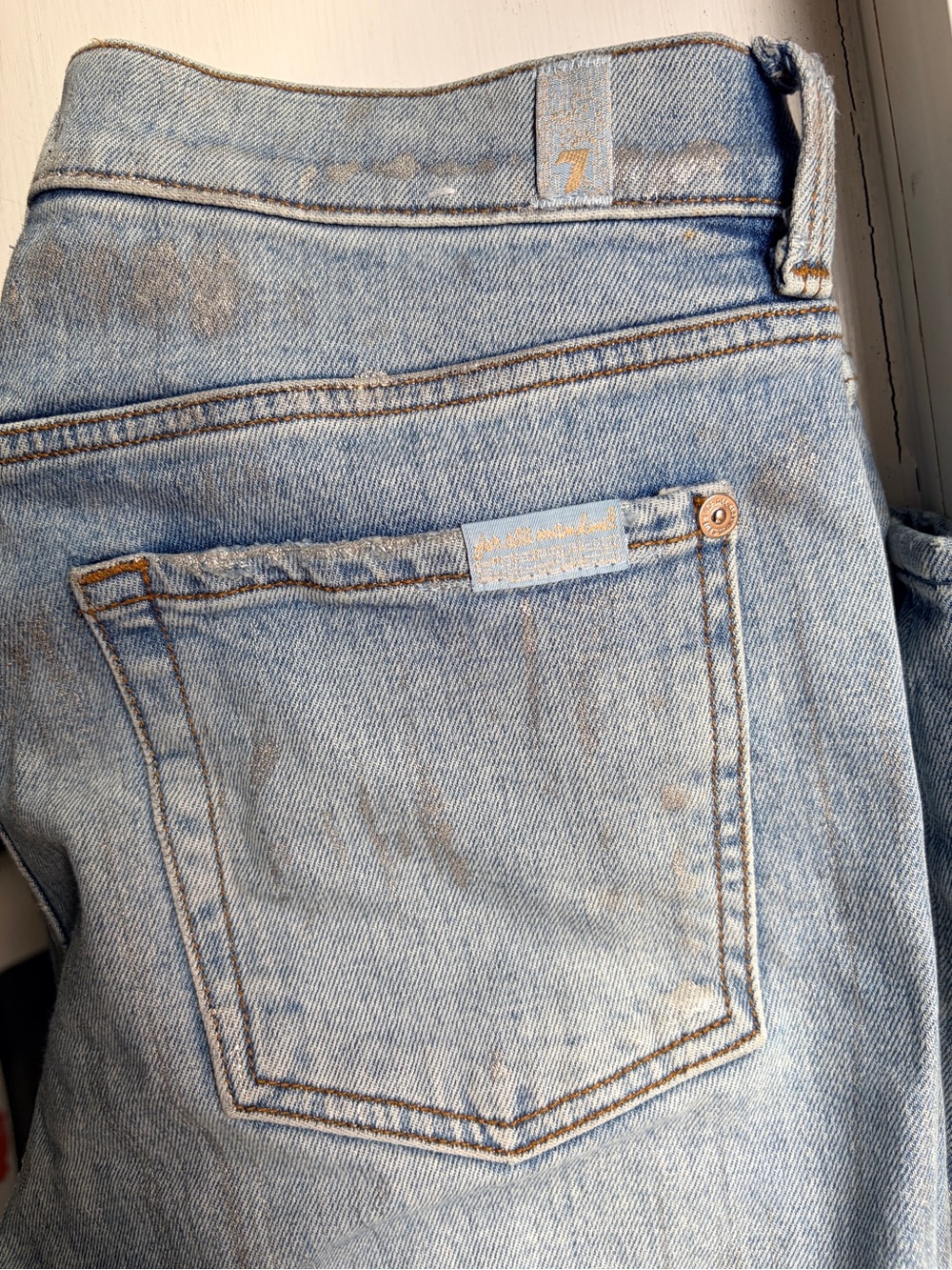 7FAM Light blue and metallic accent high waist ankle skinny jeans